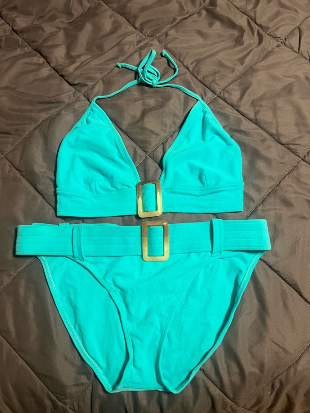 Turquoise Belted Triangle Bikini - Women Swim